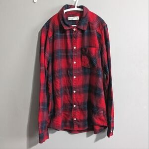 Abercrombie kids red plaid flannel boys button up shirt size 13/14